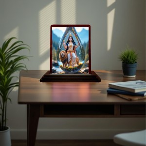 Car Desk/Table Top Goddess Durga Wooden Photo Stand 3x4 Inches, Compact & Stylish Spiritual Display For Car, Home & Office (Pack Of 1) (F14413) Car Desk/Table Top Goddess Durga Wooden Photo Stand 3x4 Inches, Compact & Stylish Spiritual Display For Car, Home & Office (Pack Of 1) (F14413)