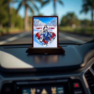 Car Desk/Table Top Goddess Durga Matha Wooden Photo Stand 3x4 Inches, Compact & Stylish Spiritual Display For Car, Home & Office (Pack Of 1) (F14418) Car Desk/Table Top Goddess Durga Matha Wooden Photo Stand 3x4 Inches, Compact & Stylish Spiritual Display For Car, Home & Office (Pack Of 1) (F14418)