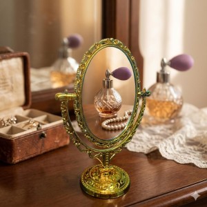 Vintage Oval Tabletop Mirror with Ornate Golden Frame – Classic Decorative Vanity Mirror, Rotating Double-Sided Design for Makeup & Dressing Vintage Oval Tabletop Mirror with Ornate Golden Frame – Classic Decorative Vanity Mirror, Rotating Double-Sided Design for Makeup & Dressing