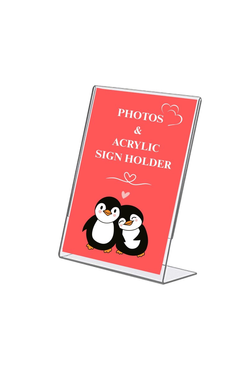 Acrylic Tent Card Holder, Slanted L Shape Menu Display Stand, Clear Portrait Frame for Desk, Photo, Flyer, Document, Paper Display, 3MM Premium Cast Acrylic Signage Stand, A4 Size/3Pcs