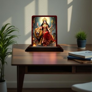 Car Desk/Table Top Goddess Durga Wooden Photo Stand 3x4 Inches, Compact & Stylish Spiritual Display For Car, Home & Office (Pack Of 1) (F14427) Car Desk/Table Top Goddess Durga Wooden Photo Stand 3x4 Inches, Compact & Stylish Spiritual Display For Car, Home & Office (Pack Of 1) (F14427)