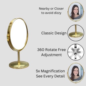 HiTechMart Golden Tabletop Makeup Mirror – Double-Sided, 360° Rotating Vanity Mirror with Elegant Metal Frame for Beauty, Skincare & Grooming HiTechMart Golden Tabletop Makeup Mirror – Double-Sided, 360° Rotating Vanity Mirror with Elegant Metal Frame for Beauty, Skincare & Grooming