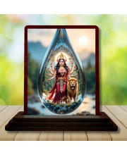 Car Desk/Table Top Goddess Durga Wooden Photo Stand 3x4 Inches, Compact & Stylish Spiritual Display For Car, Home & Office (Pack Of 1) (F14426)
