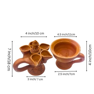 Panch Pradeep with Dhunuchi Combo - Traditional Handcrafted Terracotta 5-Lamp Oil Holder & Incense Holder for Pooja, Religious Ceremonies, Diwali, and Festivals Panch Pradeep with Dhunuchi Combo - Traditional Handcrafted Terracotta 5-Lamp Oil Holder & Incense Holder for Pooja, Religious Ceremonies, Diwali, and Festivals