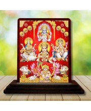 Car Desk/Table Top Goddess Lakshmi Ganesha Kubera Wooden Photo Stand 3x4 Inches, Compact & Stylish Spiritual Display For Car, Home & Office (Pack Of 1) (F14566)