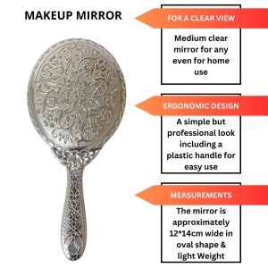Hitech Sales Oval Silver-Plated Plastic Hand Mirror with One Wooden Hair Comb Free - Portable Mirror for Makeup, Travel, and Daily Use (Medium Size, Pack of 1) Hitech Sales Oval Silver-Plated Plastic Hand Mirror with One Wooden Hair Comb Free - Portable Mirror for Makeup, Travel, and Daily Use (Medium Size, Pack of 1)
