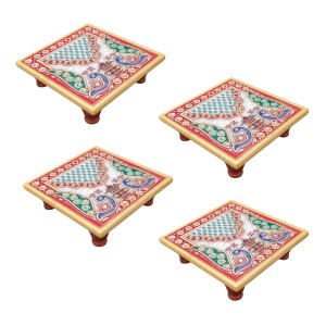 HiTechMart Handcrafted Marble Puja Chowki with Kundan Work, Makrana Marble Pooja Platform with Enamel Painting & Plastic Legs, Decorative Chowki for Mandir, Rituals, Home Décor - 4x4 inch (4, Square) HiTechMart Handcrafted Marble Puja Chowki with Kundan Work, Makrana Marble Pooja Platform with Enamel Painting & Plastic Legs, Decorative Chowki for Mandir, Rituals, Home Décor - 4x4 inch (4, Square)