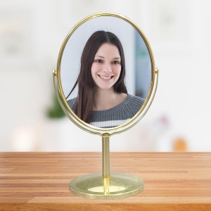 HiTechMart Golden Tabletop Makeup Mirror – Double-Sided, 360° Rotating Vanity Mirror with Elegant Metal Frame for Beauty, Skincare & Grooming HiTechMart Golden Tabletop Makeup Mirror – Double-Sided, 360° Rotating Vanity Mirror with Elegant Metal Frame for Beauty, Skincare & Grooming
