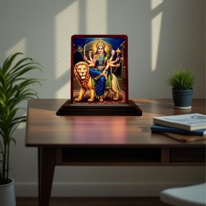 Car Desk/Table Top Goddess Durga Wooden Photo Stand 3x4 Inches, Compact & Stylish Spiritual Display For Car, Home & Office (Pack Of 1) (F14412) Car Desk/Table Top Goddess Durga Wooden Photo Stand 3x4 Inches, Compact & Stylish Spiritual Display For Car, Home & Office (Pack Of 1) (F14412)