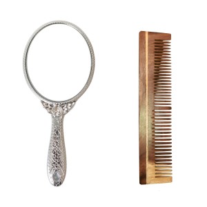 Hitech Sales Oval Silver-Plated Plastic Hand Mirror with One Wooden Hair Comb Free - Portable Mirror for Makeup, Travel, and Daily Use (Medium Size, Pack of 1) Hitech Sales Oval Silver-Plated Plastic Hand Mirror with One Wooden Hair Comb Free - Portable Mirror for Makeup, Travel, and Daily Use (Medium Size, Pack of 1)