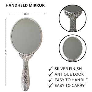 Oval Silver-Plated Plastic Hand Mirror, Medium Size - Portable Mirror for Makeup, Travel, and Daily Use | Pack of 1 Oval Silver-Plated Plastic Hand Mirror, Medium Size - Portable Mirror for Makeup, Travel, and Daily Use | Pack of 1