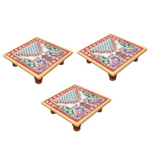 HiTechMart Handcrafted Marble Puja Chowki with Kundan Work, Makrana Marble Pooja Platform with Enamel Painting & Plastic Legs, Decorative Chowki for Mandir, Rituals, Home Décor - 4x4 inch (3, Square) HiTechMart Handcrafted Marble Puja Chowki with Kundan Work, Makrana Marble Pooja Platform with Enamel Painting & Plastic Legs, Decorative Chowki for Mandir, Rituals, Home Décor - 4x4 inch (3, Square)