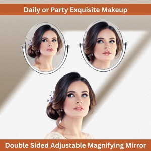 HiTechMart Double-Sided Tabletop Makeup Mirror – 360° Rotating Vanity Mirror with Chrome Finish, Ideal for Beauty, Skincare and Grooming. HiTechMart Double-Sided Tabletop Makeup Mirror – 360° Rotating Vanity Mirror with Chrome Finish, Ideal for Beauty, Skincare and Grooming.