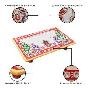HiTechMart Makrana Marble Rectangular Puja Chowki with Hand-Painted Meenakari & Kundan Work – Decorative Bajot/Singhasan for Home Mandir, Vrat, Festivals, Pooja & Gifting Purpose (1, Rectangular) HiTechMart Makrana Marble Rectangular Puja Chowki with Hand-Painted Meenakari & Kundan Work – Decorative Bajot/Singhasan for Home Mandir, Vrat, Festivals, Pooja & Gifting Purpose (1, Rectangular)
