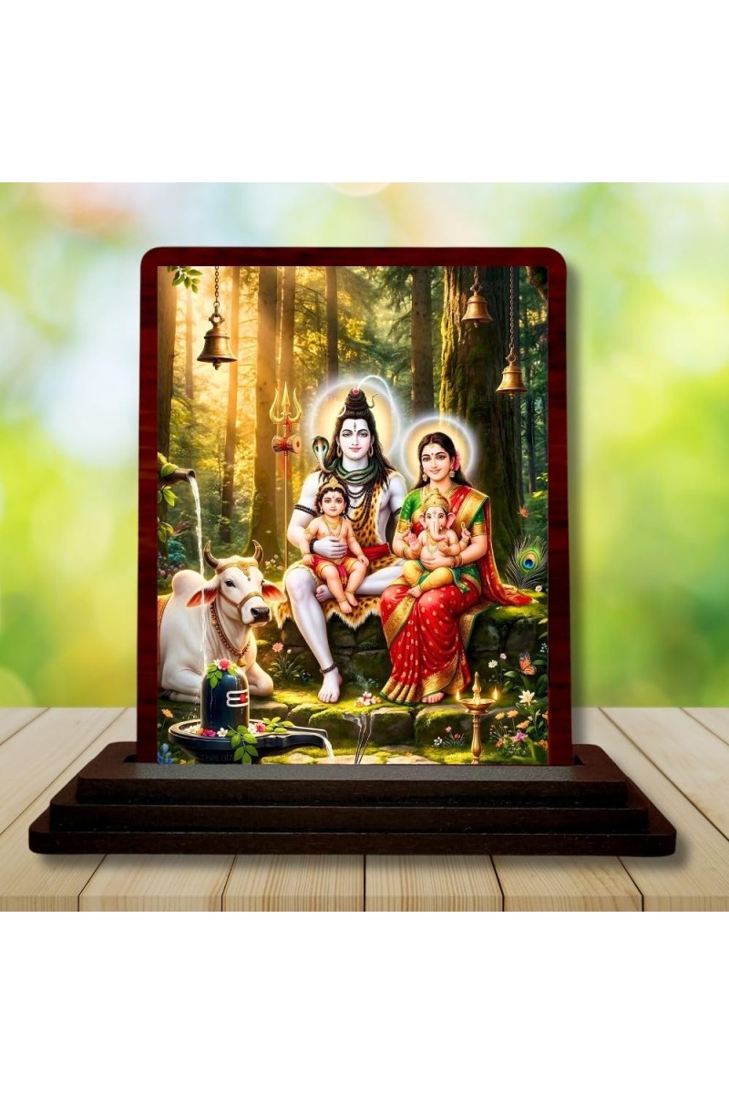 Car Desk/Table Top Lord Shiva And Parvathi Wooden Photo Stand 3x4 Inches, Compact & Stylish Spiritual Display For Car, Home & Office (Pack Of 1) (F14390)