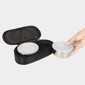 Stainless Steel Lunch Box Container -10 X 5cm |Bag- 22 X 11 X 7cm, Container- 2+ with Bag