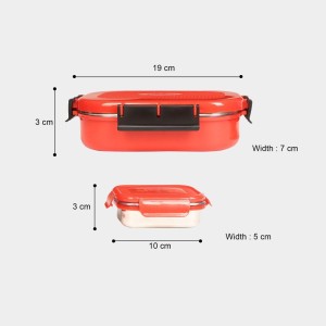 Steel Lunch Box, 2 Containers and 1 Spoon, Plastic and Steel, Big Container: 3 X 7 X 19 cm; Small Container: 3 X 5 X 10 cm, Spoon: 13 cm, 2 Containers, 1Spoon