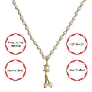 Hitech Sales Artificial Pearl Garland Mala Necklace | Decorative Pearl Chain for Pooja, Mandir, and Festive Decorations | White and Gold Beads Mala with Hanging Pendant Hitech Sales Artificial Pearl Garland Mala Necklace | Decorative Pearl Chain for Pooja, Mandir, and Festive Decorations | White and Gold Beads Mala with Hanging Pendant