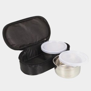 Stainless Steel Lunch Box Container -10 X 5cm |Bag- 22 X 11 X 7cm, Container- 2+ with Bag