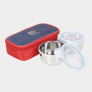 Hitech Sales 300ml Plastic & Steel Lunch Box – Red Leakproof Tiffin Box for Office & School