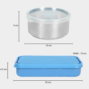 Steel Lunch Box - 2 Bowls,1Container 1Bag Bowl: 10 X 5 cm, Box: 20 X 10 X 4.5 cm, 2 Steel Bowl,1 Container,1 Bag