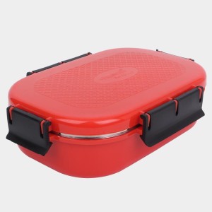 Steel Lunch Box, 2 Containers and 1 Spoon, Plastic and Steel, Big Container: 3 X 7 X 19 cm; Small Container: 3 X 5 X 10 cm, Spoon: 13 cm, 2 Containers, 1Spoon
