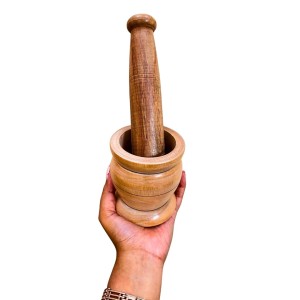Wooden Mortar and Pestle Set (Ohkli Musal/Hamal Dista/Kharal/Khalbatta) 3.5X6.5 Inch – Handcrafted Grinder for Spices & Herbs – Traditional Kitchen Tool for Mixing and Grinding