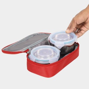 Hitech Sales 300ml Plastic & Steel Lunch Box – Red Leakproof Tiffin Box for Office & School