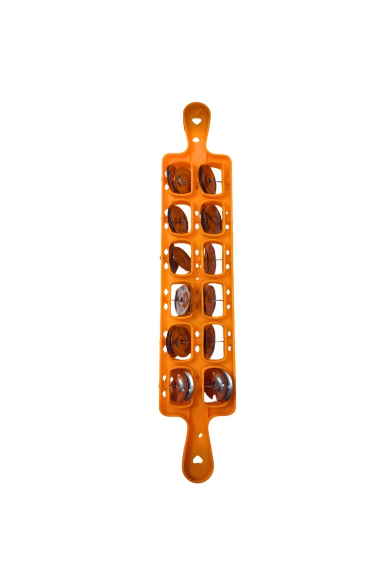 Khartal - Traditional Indian Hand Cymbals with Ergonomic Grip for Easy Playing, 10 Pair Set, Bright Orange Color