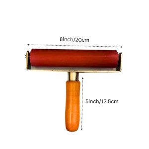 Rubber Brayer Roller with Wooden Handle – 8-Inch Ink Roller for Printmaking, Stamping, Crafting, and Scrapbooking – Durable Steel Frame & Smooth Rolling for Even Ink Application.