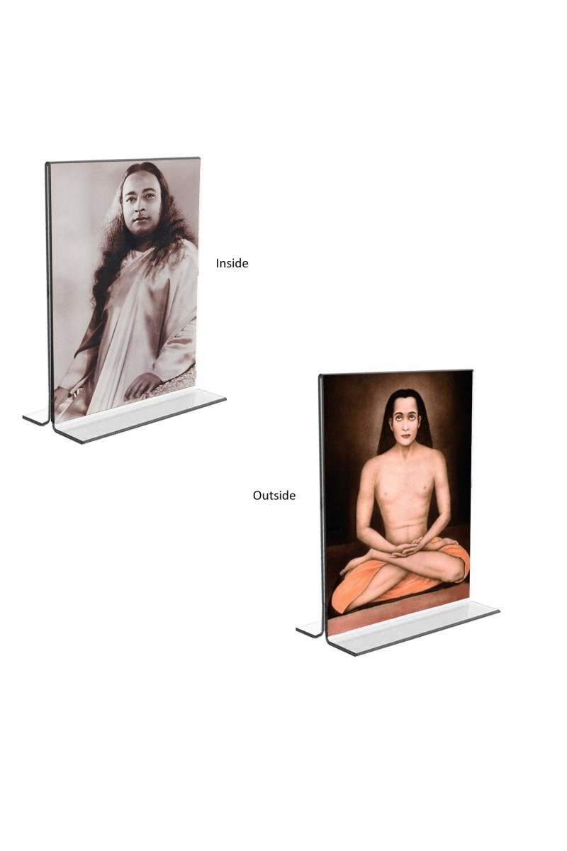 Sri Sri Yogananda & Mahavatar Babaji Acrylic T-Style Photo Stand - 7x9 Inches, Compact and Stylish Spiritual Display, easily change 2 photos (Pack of 1)