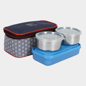 Steel Lunch Box - 2 Bowls,1Container 1Bag Bowl: 10 X 5 cm, Box: 20 X 10 X 4.5 cm, 2 Steel Bowl,1 Container,1 Bag