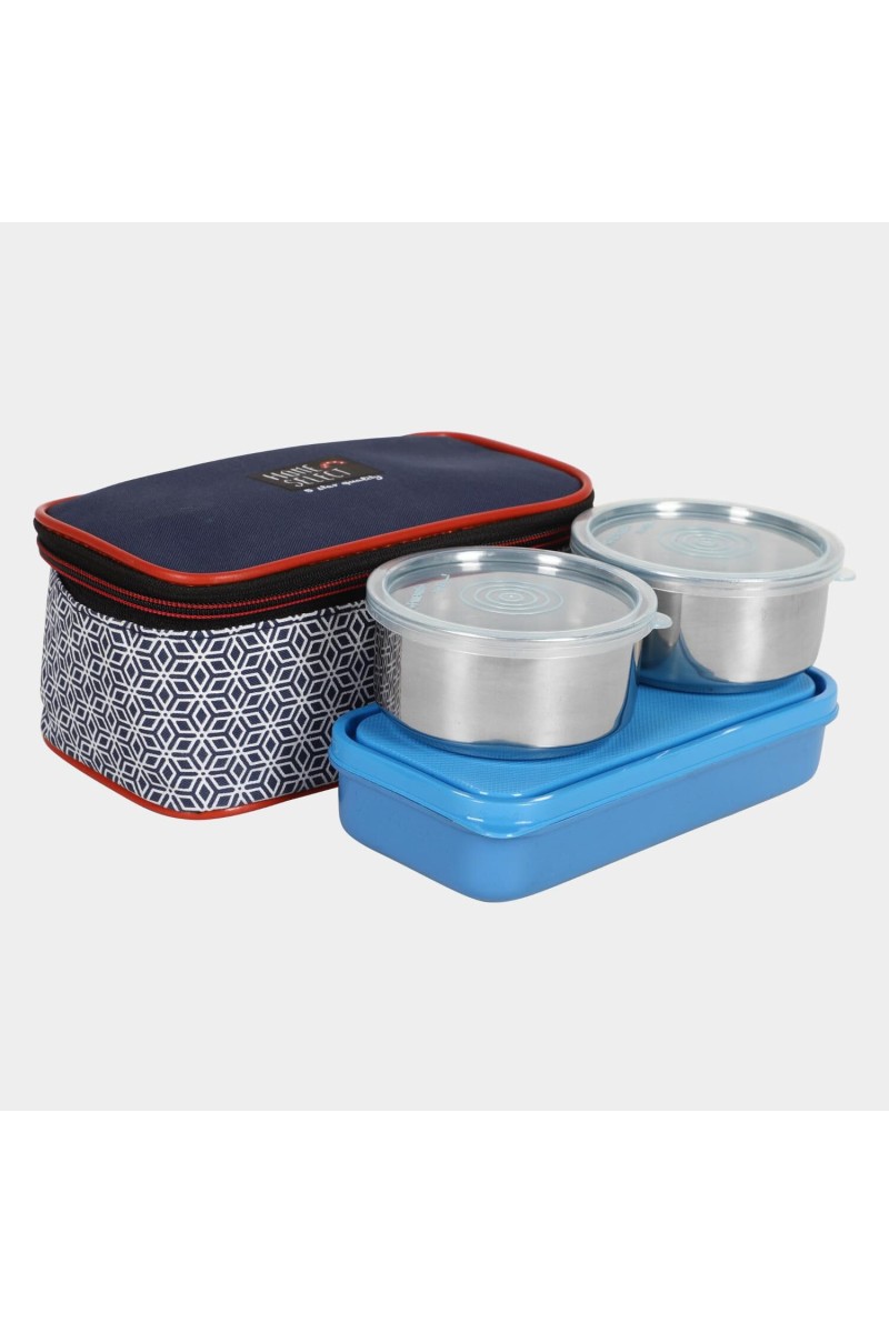 Steel Lunch Box - 2 Bowls,1Container 1Bag Bowl: 10 X 5 cm, Box: 20 X 10 X 4.5 cm, 2 Steel Bowl,1 Container,1 Bag