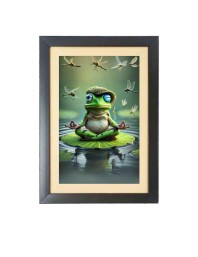 The funny frog is meditating Black Photo Frame Funny Animal and Bird Cartoon Art