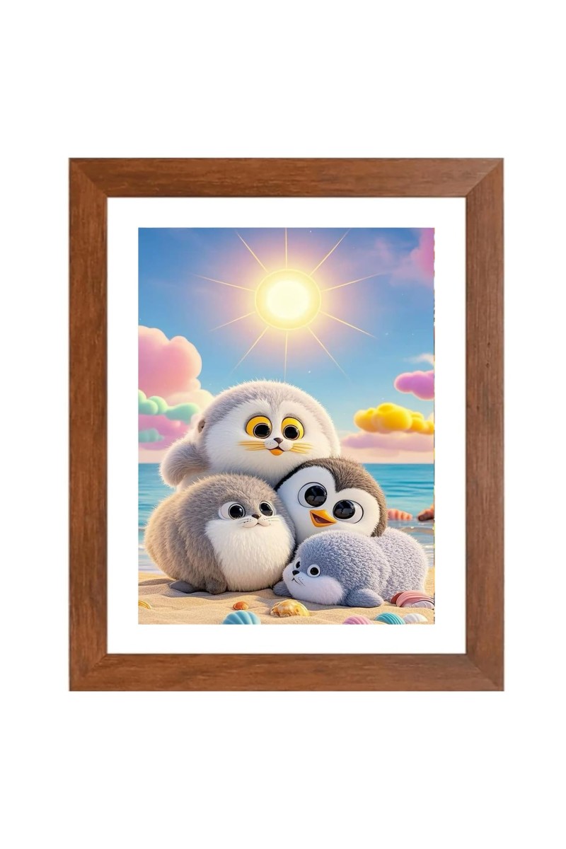 AI Funny Cute penguins Art Picture for Kids - 10x14 inches, Brown Color - Perfect Wall Decor for Children's Room