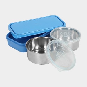 Steel Lunch Box - 2 Bowls,1Container 1Bag Bowl: 10 X 5 cm, Box: 20 X 10 X 4.5 cm, 2 Steel Bowl,1 Container,1 Bag
