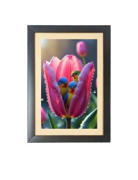 The colorful birds in the flower bud Black Photo Frame Funny Animal and Bird Cartoon Art