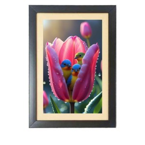 The colorful birds in the flower bud Black Photo Frame Funny Animal and Bird Cartoon Art