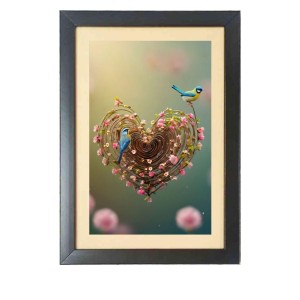 The beutiful birds Photo Frame Funny Animal and Bird Cartoon Art, Black color, 13x17 Inch