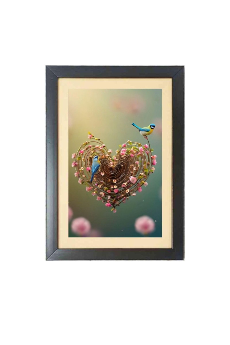 The beutiful birds Photo Frame Funny Animal and Bird Cartoon Art, Black color, 13x17 Inch