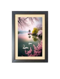Two beautiful swans gracefully gliding in lovely nature Black Photo Frame Funny Animal and Bird Cartoon Art