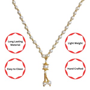 Hitech Sales Artificial Pearl Garland Mala Necklace | Decorative Pearl Chain for Pooja, Mandir, and Festive Decorations | White and Gold Beads Mala with Hanging Pendant (Small, 6, Piece) Hitech Sales Artificial Pearl Garland Mala Necklace | Decorative Pearl Chain for Pooja, Mandir, and Festive Decorations | White and Gold Beads Mala with Hanging Pendant (Small, 6, Piece)