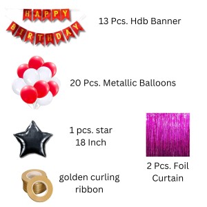 Happy Birthday Decoration Combo Set - 20 Pcs. Metallic Balloons, 1 Star Foil Balloons, 13 Pcs. Birthday Banner, 2 Pcs. Foil Curtain Party Backdrop Kit for Celebrations and Events (Mixture) Happy Birthday Decoration Combo Set - 20 Pcs. Metallic Balloons, 1 Star Foil Balloons, 13 Pcs. Birthday Banner, 2 Pcs. Foil Curtain Party Backdrop Kit for Celebrations and Events (Mixture)