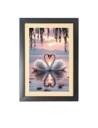 The beautiful swans are enjoying in nature Photo Frame Funny Animal and Bird Cartoon Art, Black color, 13x17 Inch