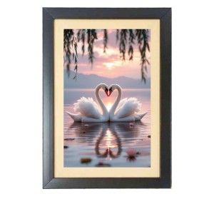 The beautiful swans are enjoying in nature Photo Frame Funny Animal and Bird Cartoon Art, Black color, 13x17 Inch