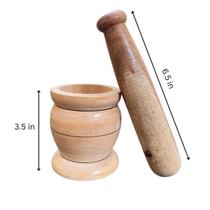 Wooden Mortar and Pestle Set (Ohkli Musal/Hamal Dista/Kharal/Khalbatta) 3.5X6.5 Inch – Handcrafted Grinder for Spices & Herbs – Traditional Kitchen Tool for Mixing and Grinding