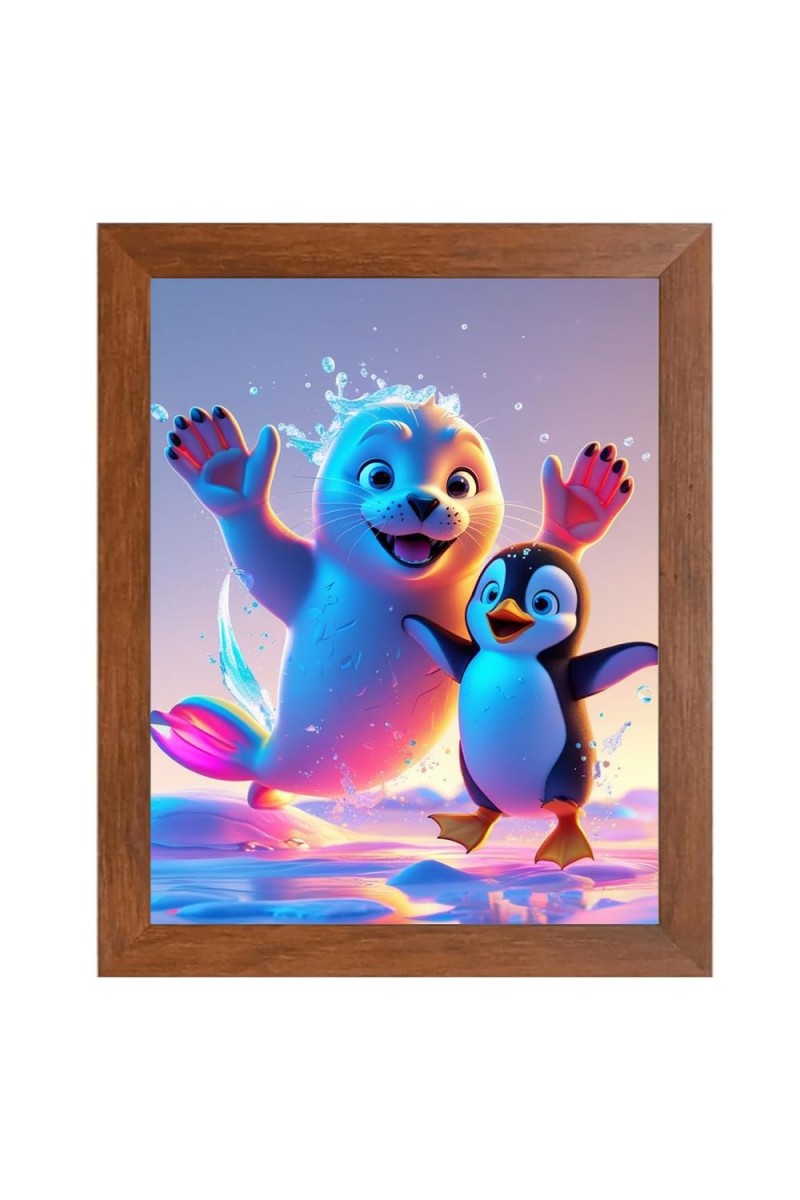 AI Funny Cute Penguin Art Picture for Kids - 12x16 inches, Brown Color - Perfect Wall Decor for Children's Room