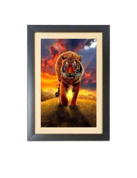 The wild tiger Photo Frame Funny Animal and Bird Cartoon Art, Black color, 11x15 Inch