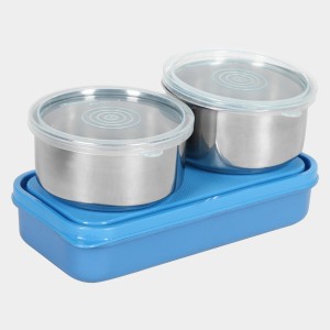 Steel Lunch Box - 2 Bowls,1Container 1Bag Bowl: 10 X 5 cm, Box: 20 X 10 X 4.5 cm, 2 Steel Bowl,1 Container,1 Bag