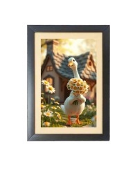 The funny duck is holding flowers Photo Frame Funny Animal and Bird Cartoon Art, Black color, 13x17 Inch